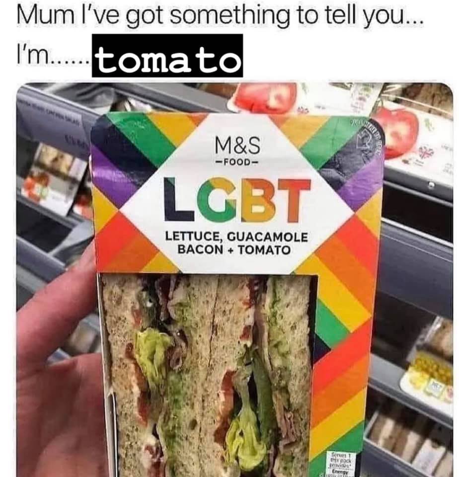 The meme is a play on words between "LGBT" (a common abbreviation for "Lesbian, Gay, Bisexual, and Transgender") and "LGBT" pronounced as "L-C-B-T" sounding like "I'm L-C-B-T, I'm L-C-B-T" which sounds like "I'm L-C-B-T, I'm L-C-B-T" which sounds like "I'm lettuce, I'm cabbage, I'm tomato".